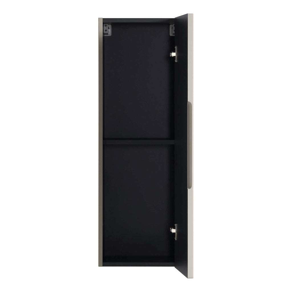 Lockable black bathroom cabinet with silver frame – essential storage solution for modern bathrooms, providing security and organisation for toiletries and essentials.