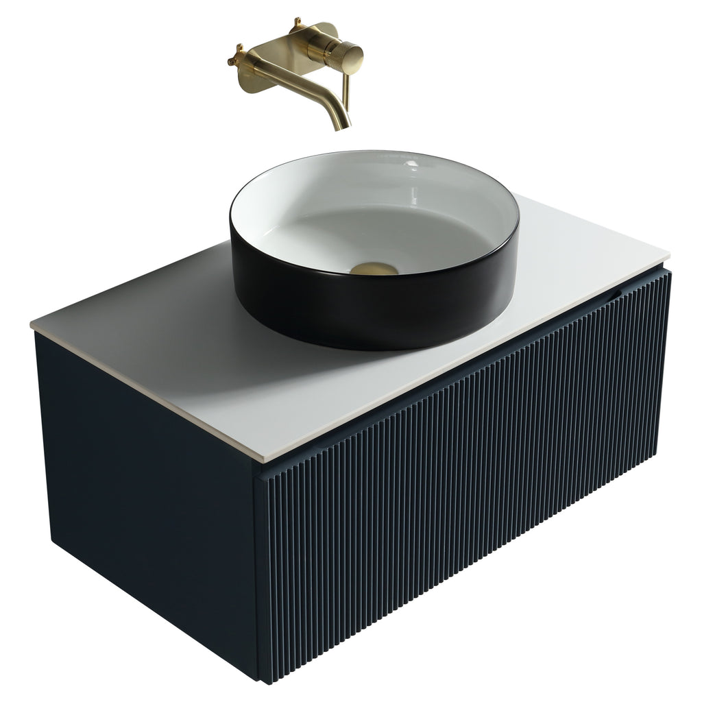 Tailored Flauto 1 Drawer Wall Hung Vanity With Sintered Stone Countertop - 610mm Wide - Midnight Shadow - view 2