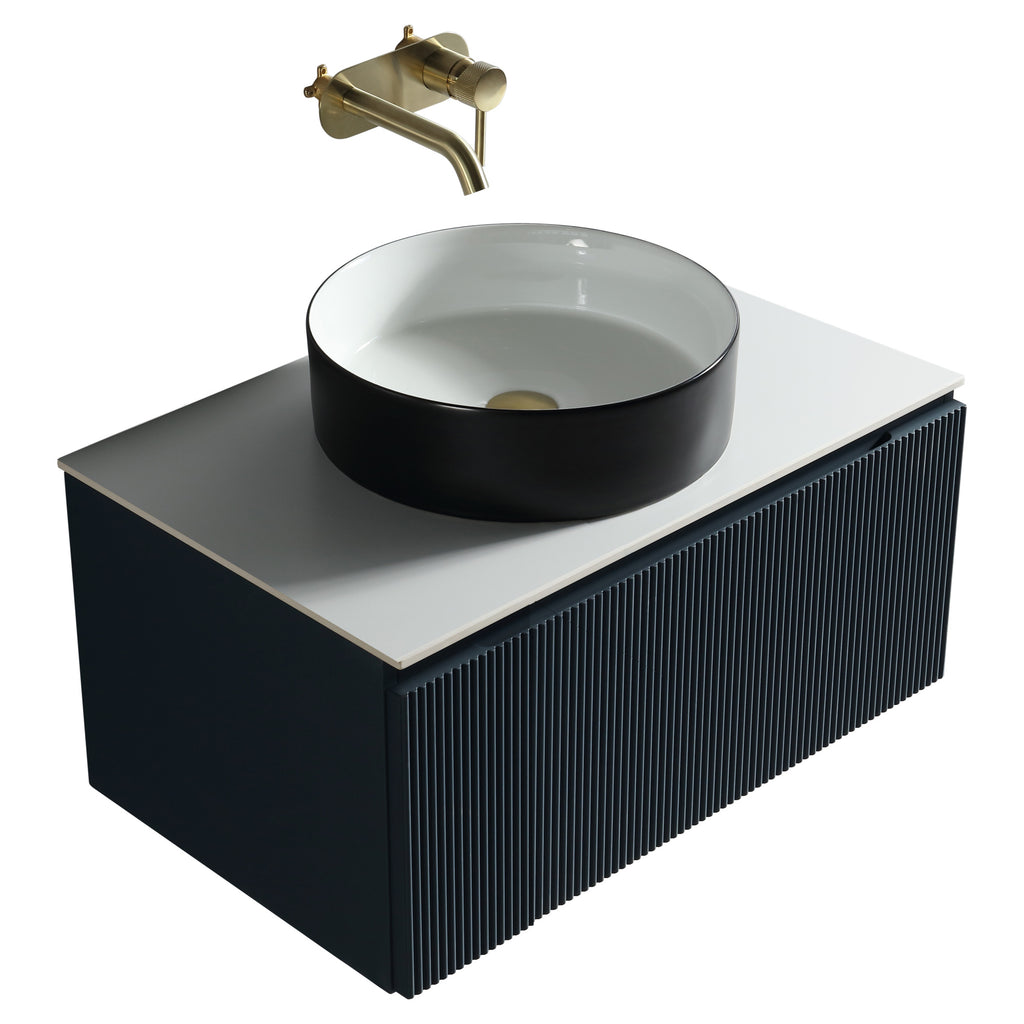 Tailored Flauto 1 Drawer Wall Hung Vanity With Sintered Stone Countertop - 610mm Wide - Midnight Shadow - view 4