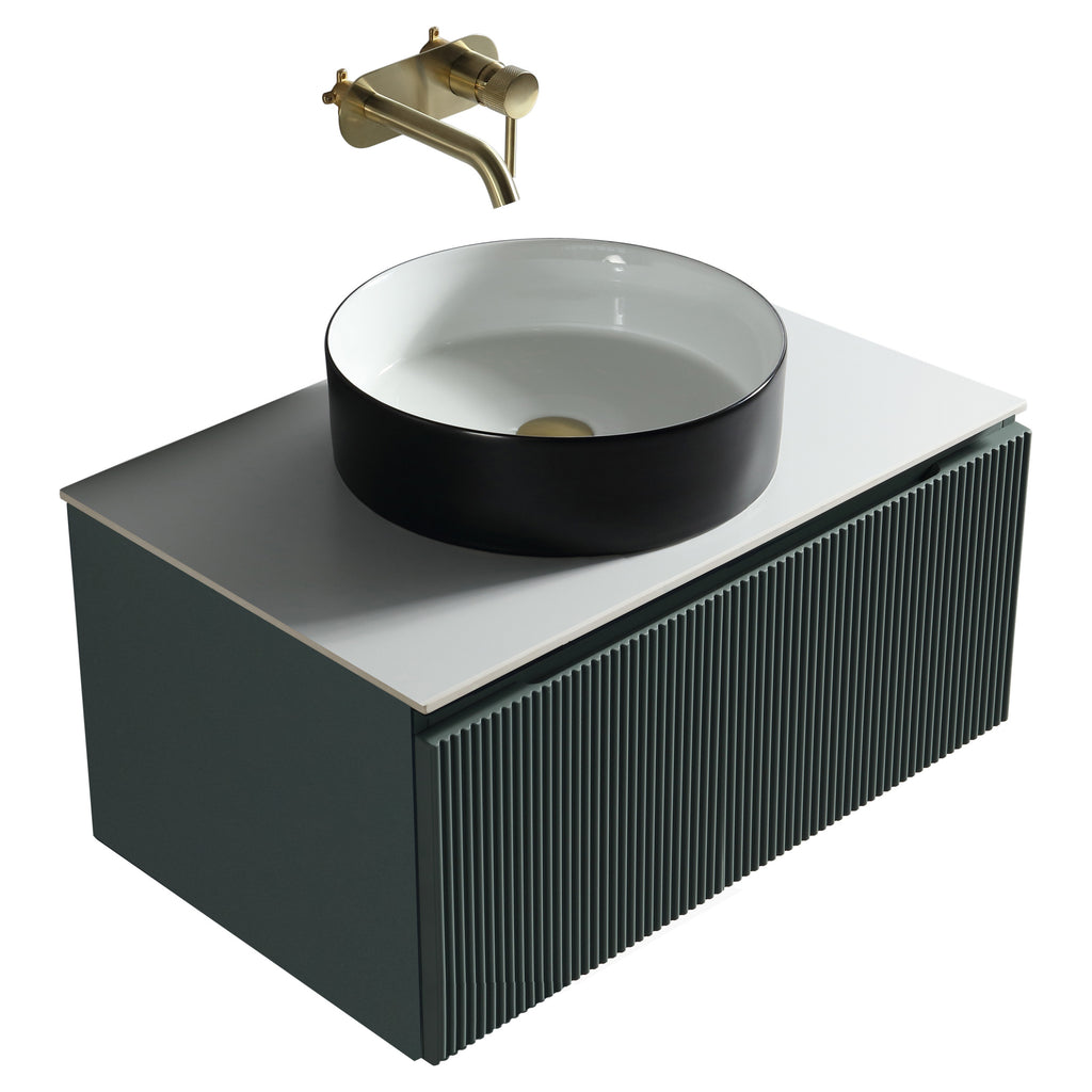 Tailored Flauto 1 Drawer Wall Hung Vanity With Sintered Stone Countertop - 610mm Wide - Smoked Sage - view 1