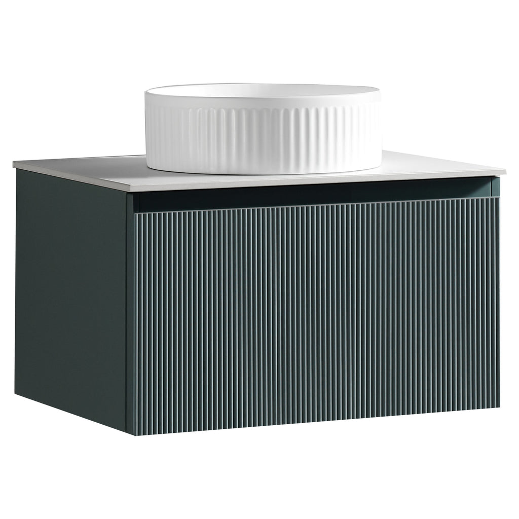 Tailored Flauto 1 Drawer Wall Hung Vanity With Sintered Stone Countertop - 610mm Wide - Smoked Sage