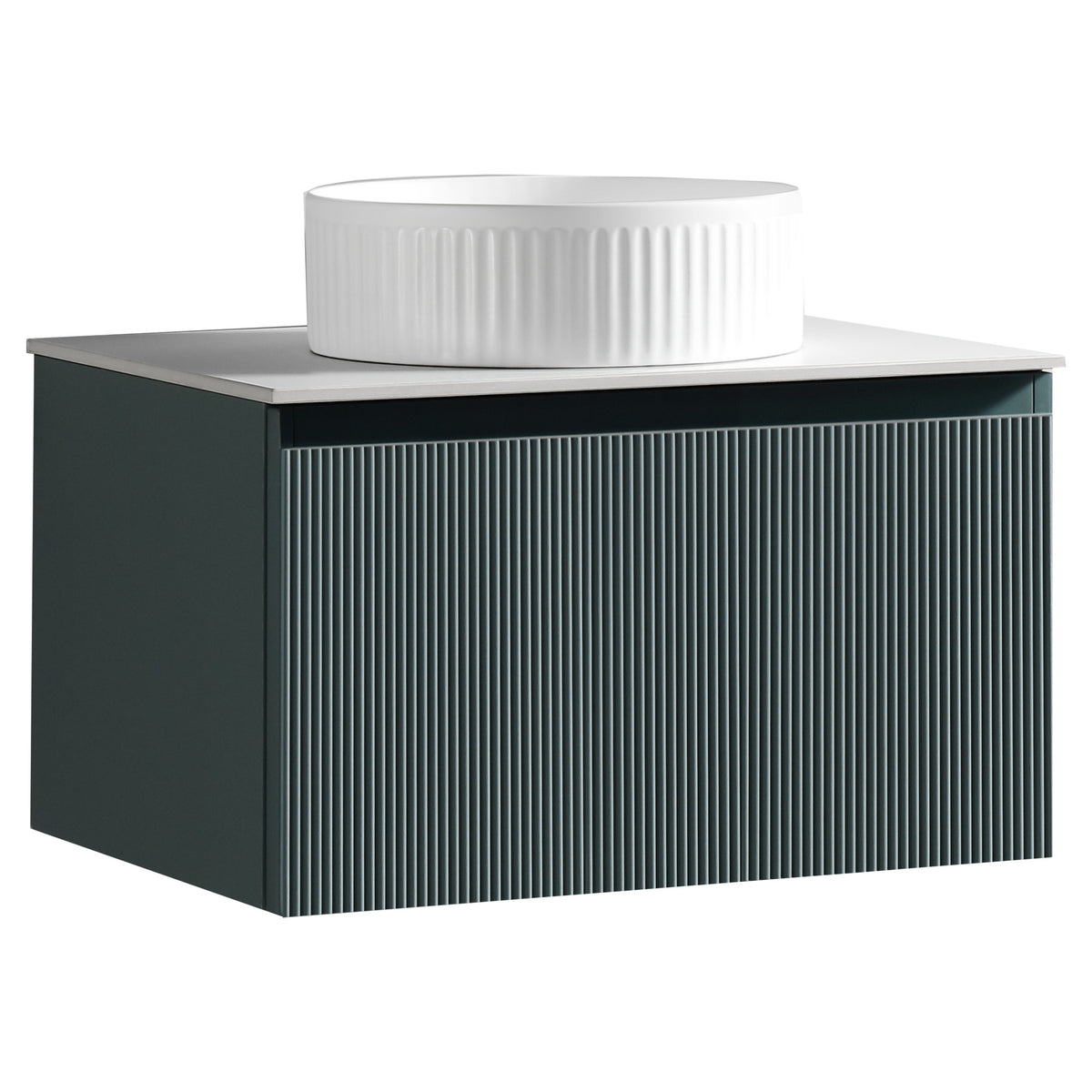 Tailored Flauto 1 Drawer Wall Hung Vanity With Sintered Stone Countertop - 610mm Wide - Smoked Sage