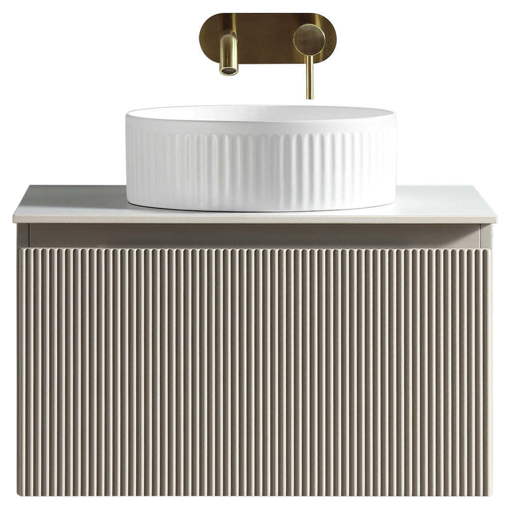 Tailored Flauto 1 Drawer Wall Hung Vanity With Sintered Stone Countertop - 610mm Wide - Soft Coffee - view 1