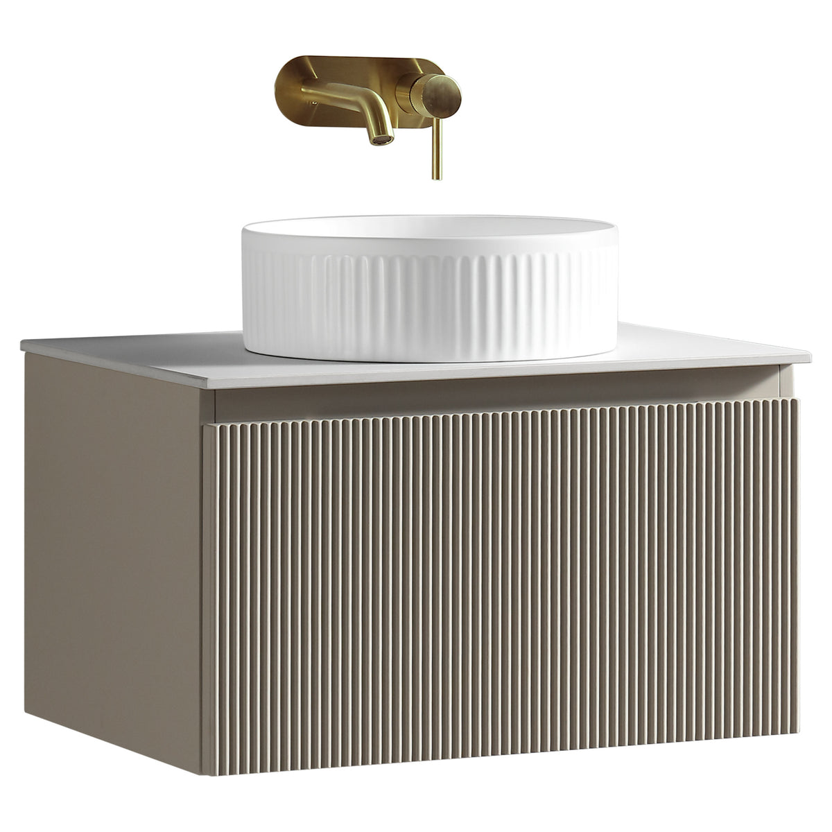Tailored Flauto 1 Drawer Wall Hung Vanity With Sintered Stone Countertop - 610mm Wide, Soft Coffee - view 3