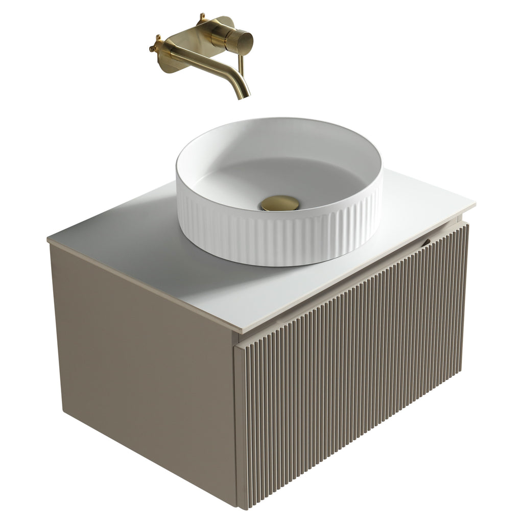 Tailored Flauto 1 Drawer Wall Hung Vanity With Sintered Stone Countertop - 610mm Wide - Soft Coffee - view 3
