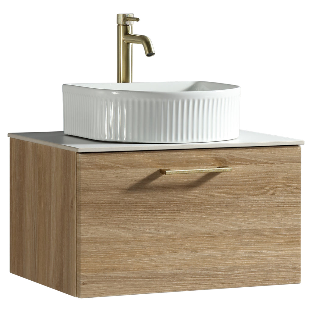 Tailored Piatta 1 Drawer Wall Hung Vanity Unit With Sintered Stone Countertop - 615mm Wide - Country Oak - view 5