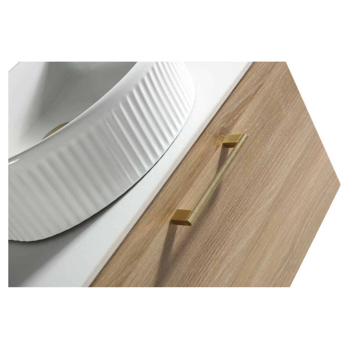 Tailored Piatta 1 Drawer Wall Hung Vanity Unit With Sintered Stone Countertop - 615mm Wide - Country Oak - view 7
