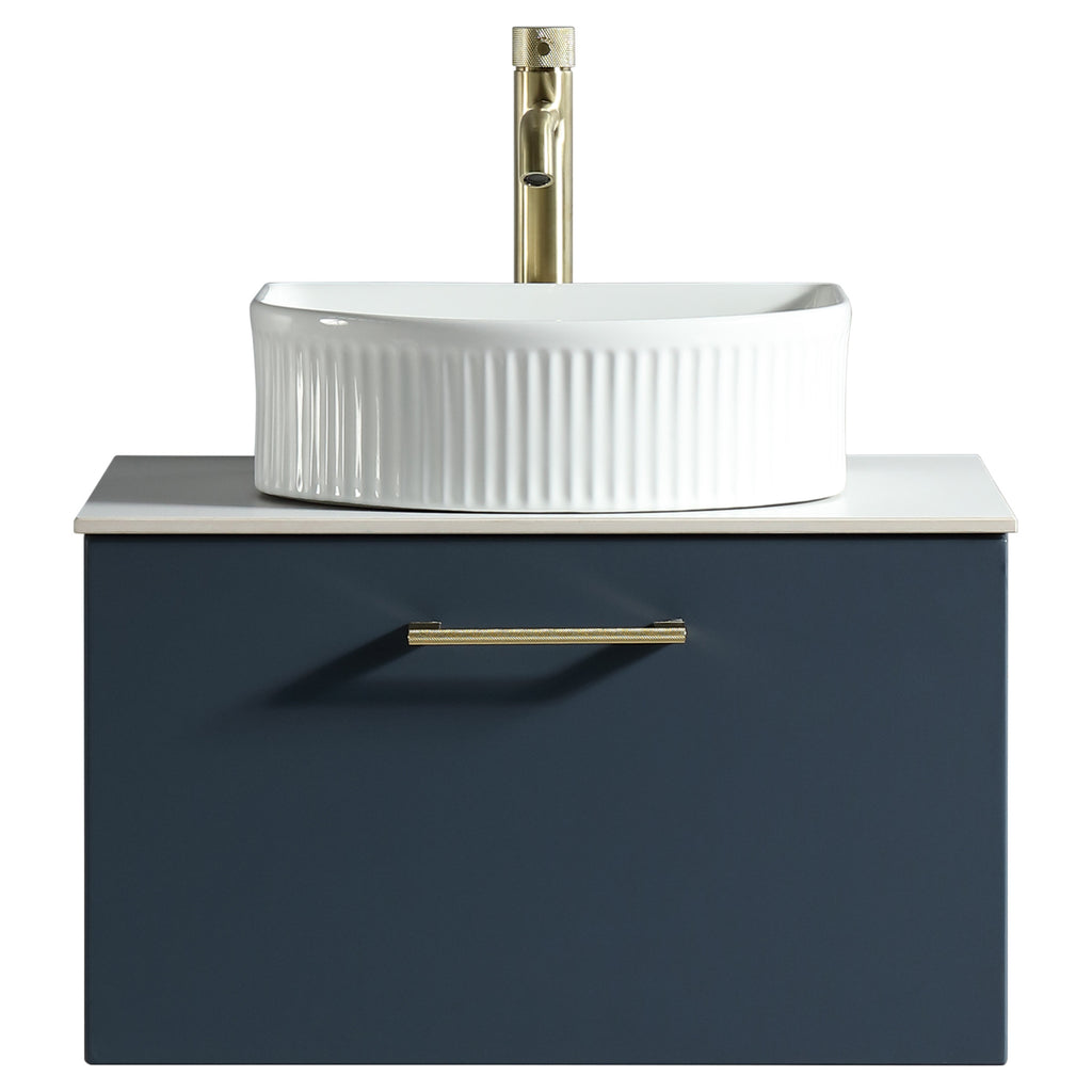 Tailored Piatta 1 Drawer Wall Hung Vanity Unit With Sintered Stone Countertop - 615mm Wide - Midnight Shadow - view 6