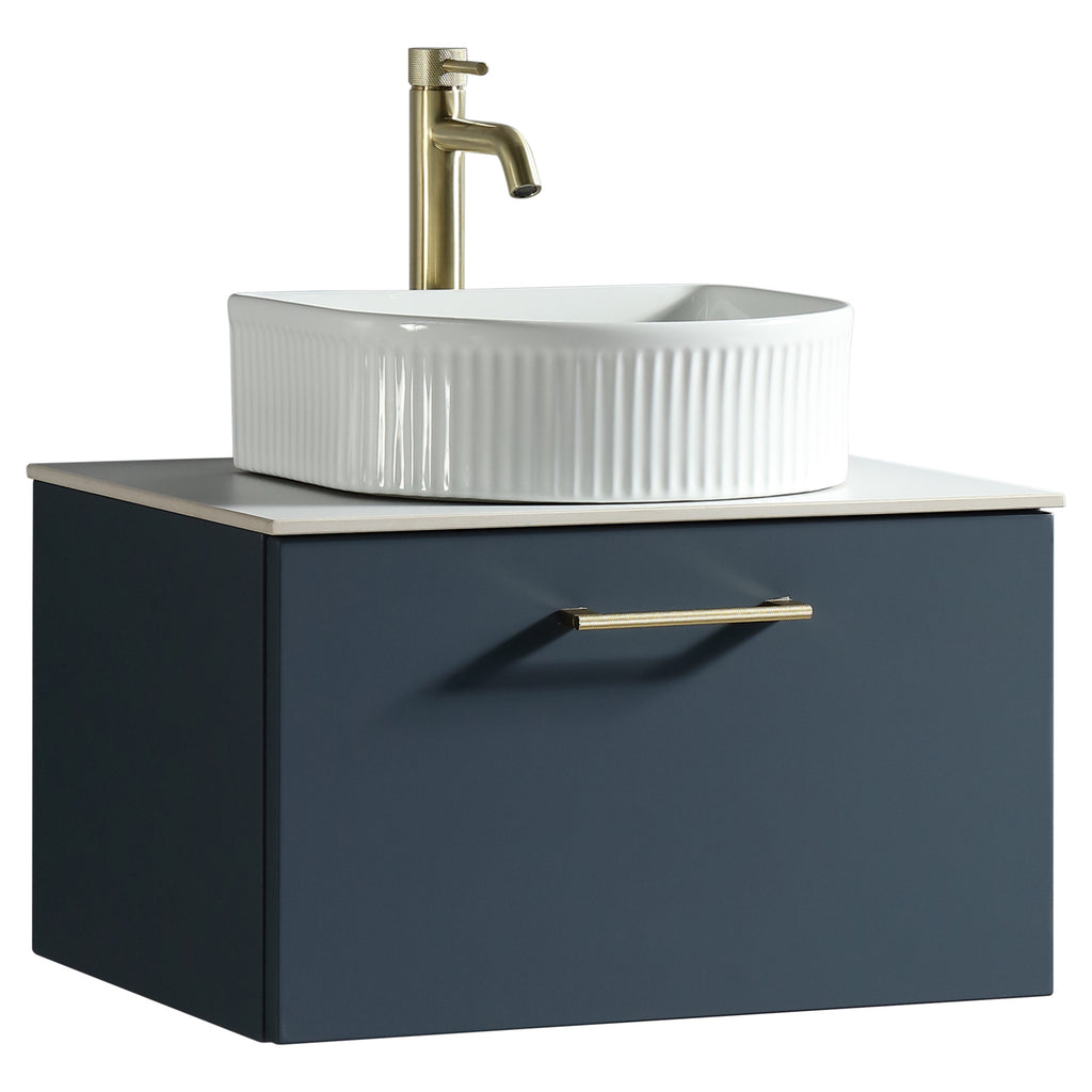 Tailored Piatta 1 Drawer Wall Hung Vanity Unit With Sintered Stone Countertop - 615mm Wide - Midnight Shadow - view 7
