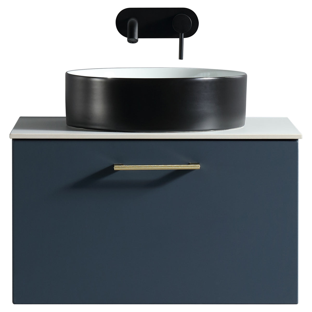 Tailored Piatta 1 Drawer Wall Hung Vanity Unit With Sintered Stone Countertop - 615mm Wide - Midnight Shadow - view 1
