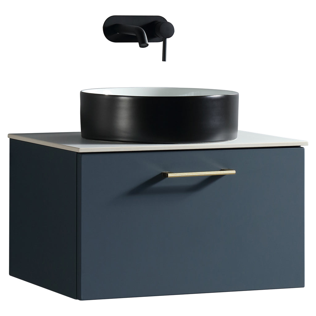 Tailored Piatta 1 Drawer Wall Hung Vanity Unit With Sintered Stone Countertop - 615mm Wide - Midnight Shadow - view 2