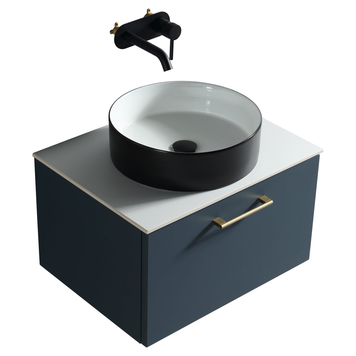 Tailored Piatta 1 Drawer Wall Hung Vanity Unit With Sintered Stone Countertop - 615mm Wide - Midnight Shadow - view 4