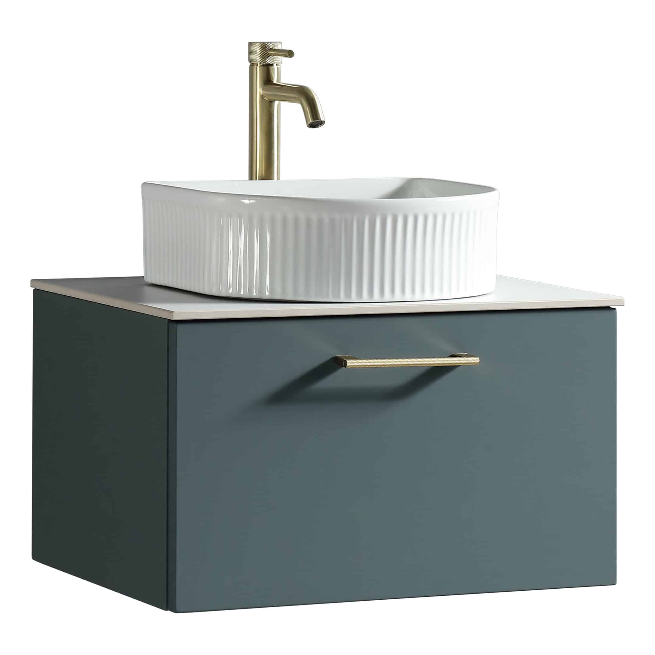 Elegant bathroom vanity unit with a ceramic sink and modern brass tap, perfect for contemporary Bubly bathrooms and stylish washroom designs.