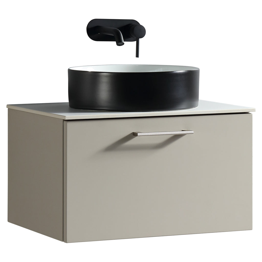 Tailored Piatta 1 Drawer Wall Hung Vanity Unit With Sintered Stone Countertop - 615mm Wide - Soft Coffee - view 7