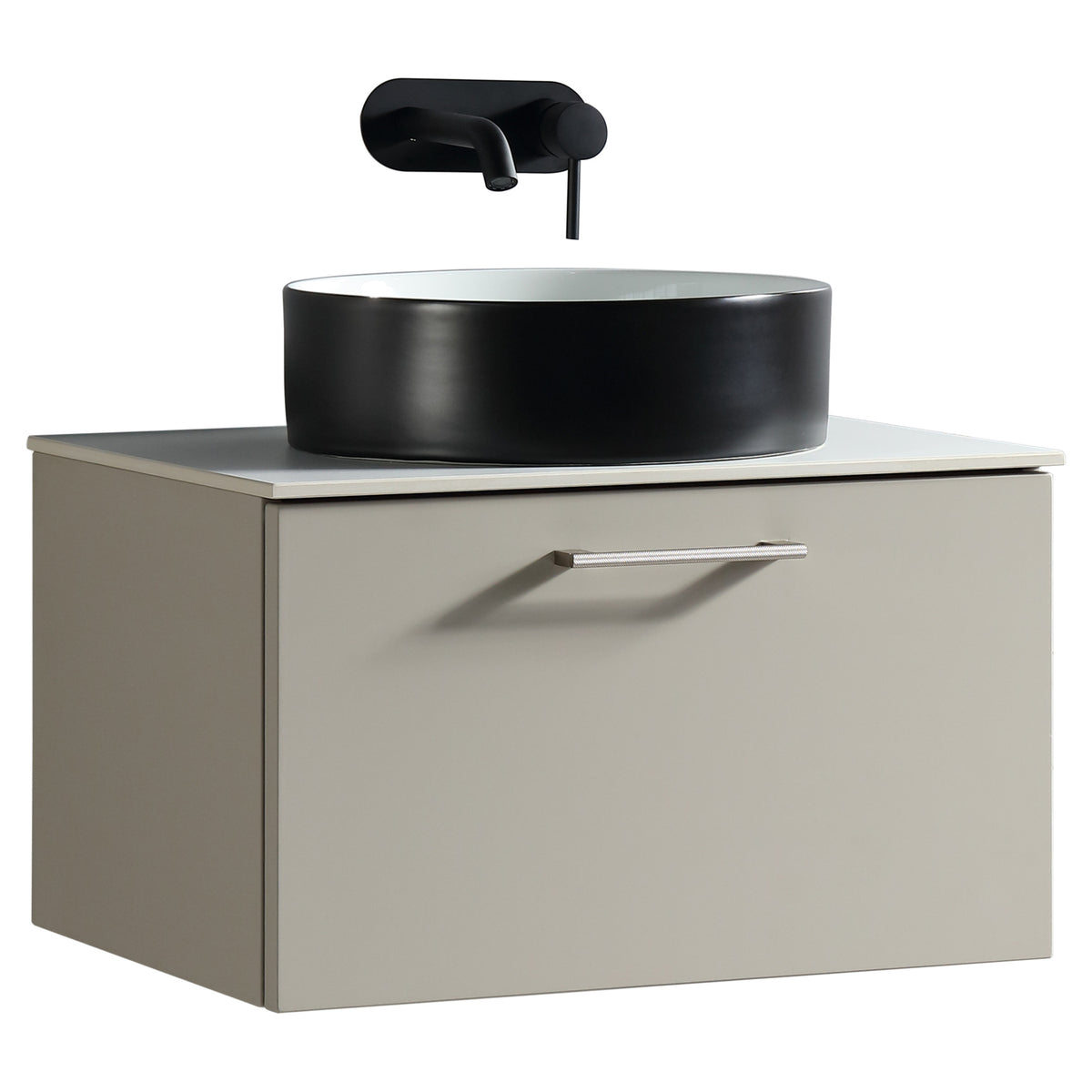 Tailored Piatta 1 Drawer Wall Hung Vanity Unit With Sintered Stone Countertop - 615mm Wide - Soft Coffee - view 7