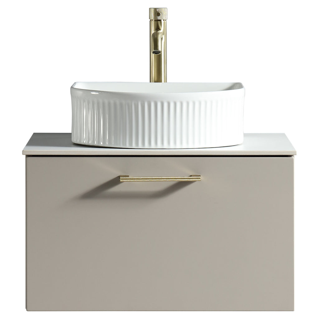 Tailored Piatta 1 Drawer Wall Hung Vanity Unit With Sintered Stone Countertop - 615mm Wide - Soft Coffee - view 1