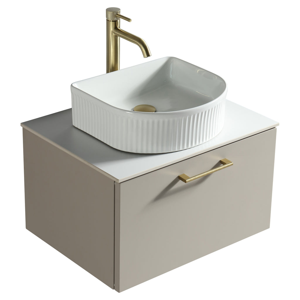 Tailored Piatta 1 Drawer Wall Hung Vanity Unit With Sintered Stone Countertop - 615mm Wide - Soft Coffee - view 4