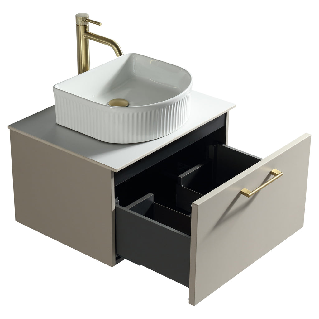 Tailored Piatta 1 Drawer Wall Hung Vanity Unit With Sintered Stone Countertop - 615mm Wide - Soft Coffee - view 5