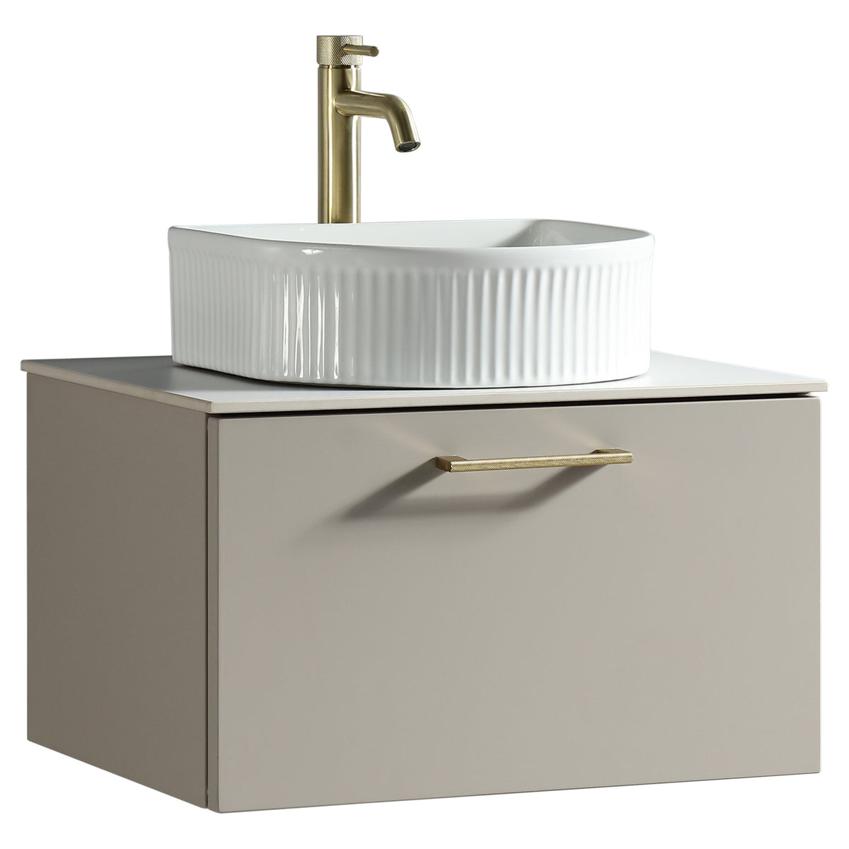 Tailored Piatta 1 Drawer Wall Hung Vanity Unit With Sintered Stone Countertop - 615mm Wide - Soft Coffee - view 6