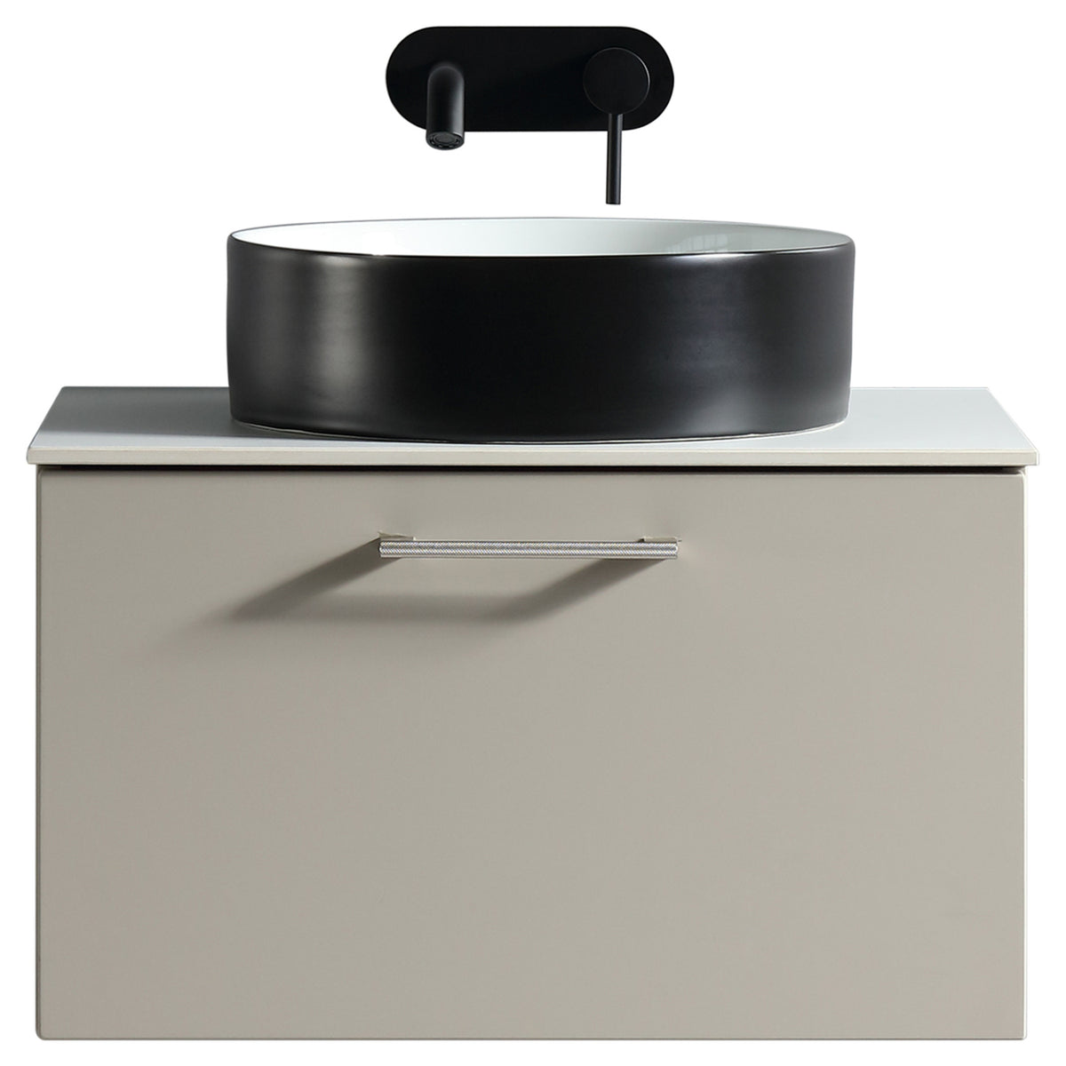 Tailored Piatta 1 Drawer Wall Hung Vanity Unit With Sintered Stone Countertop - 615mm Wide - Soft Coffee - view 8