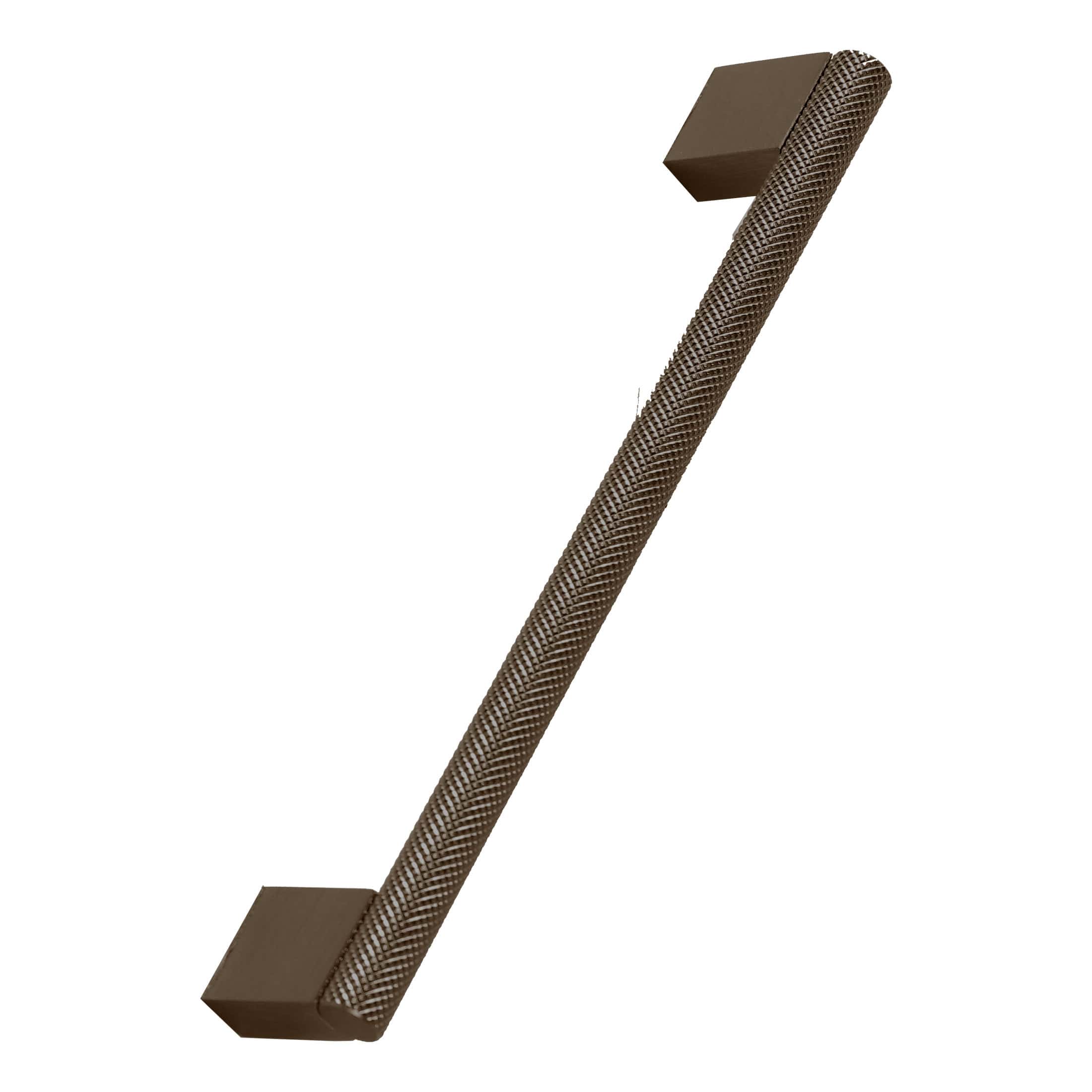 Rustic brown bathroom grab bar with textured grip and square mounting ends, ideal for safety and support in showers or bathrooms. Durable, slip-resistant handrail suitable for modern bathroom designs.