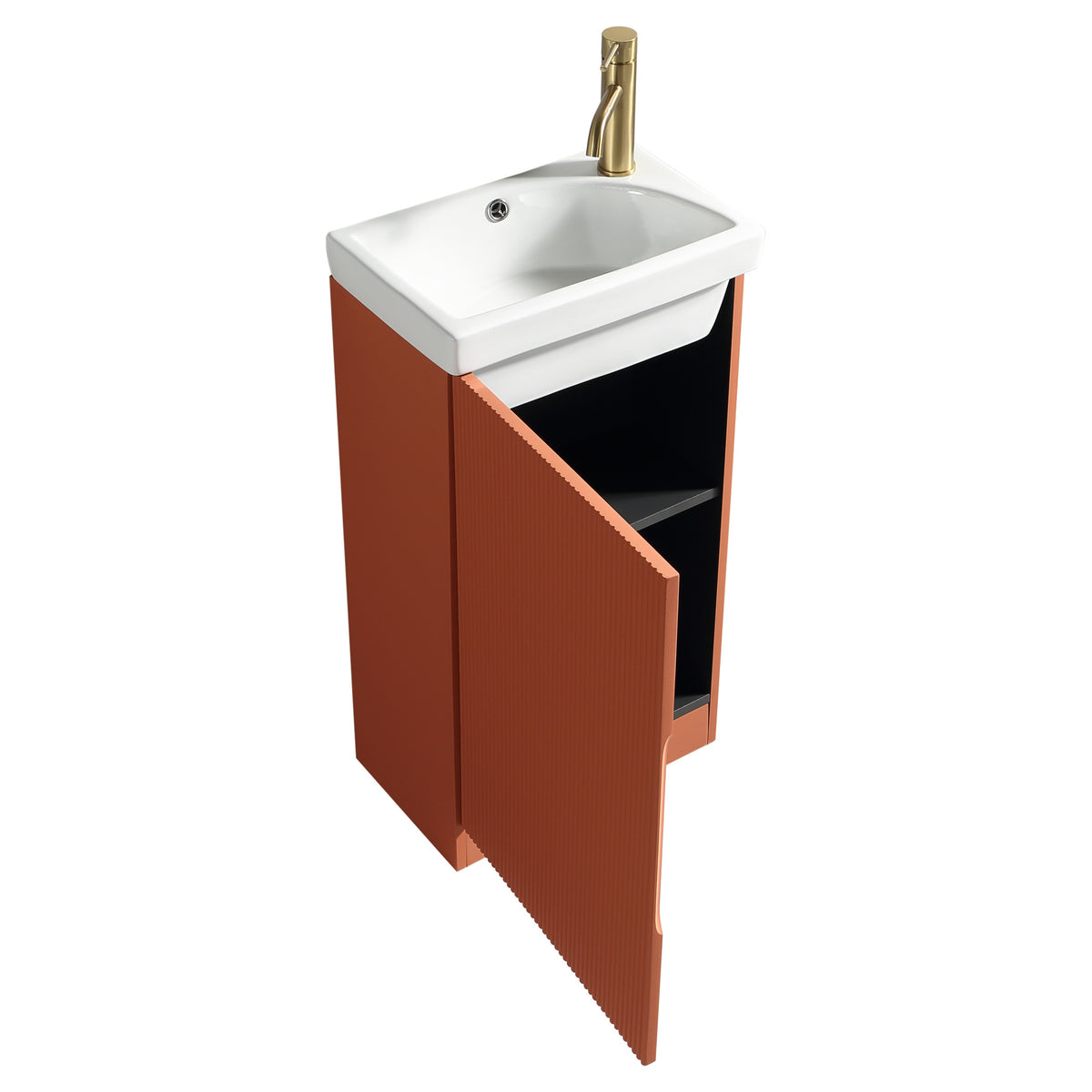 Tailored Flauto Mini 450mm Floor Standing Cloakroom Vanity & Basin, Bruciata Orange - view 6
