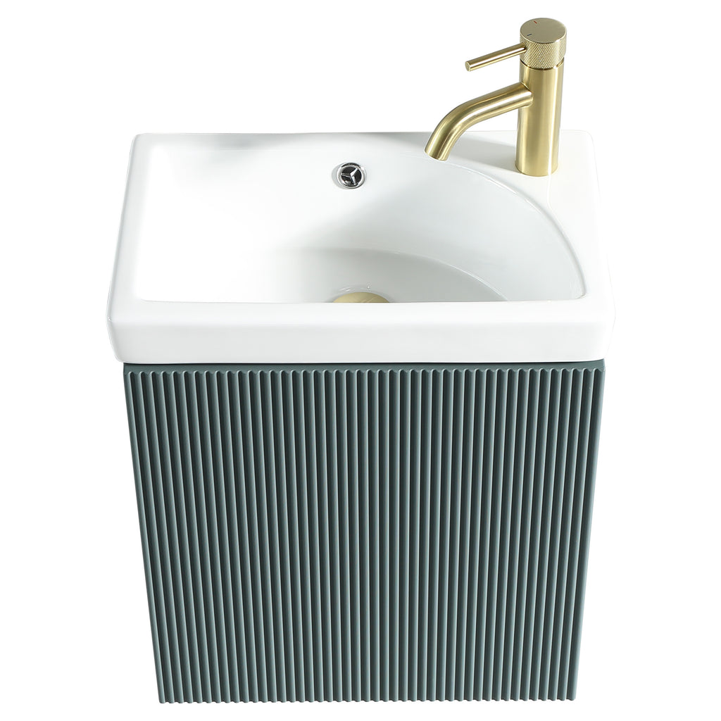 Tailored Flauto Mini 450mm Wall Hung Cloakroom Vanity & Basin - Smoked Sage - view 2