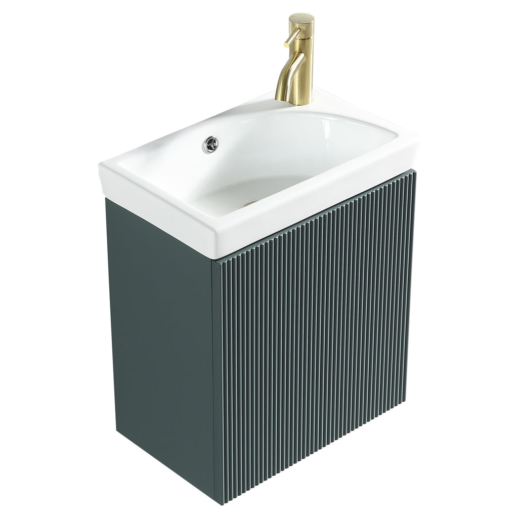 Tailored Flauto Mini 450mm Wall Hung Cloakroom Vanity & Basin - Smoked Sage - view 7