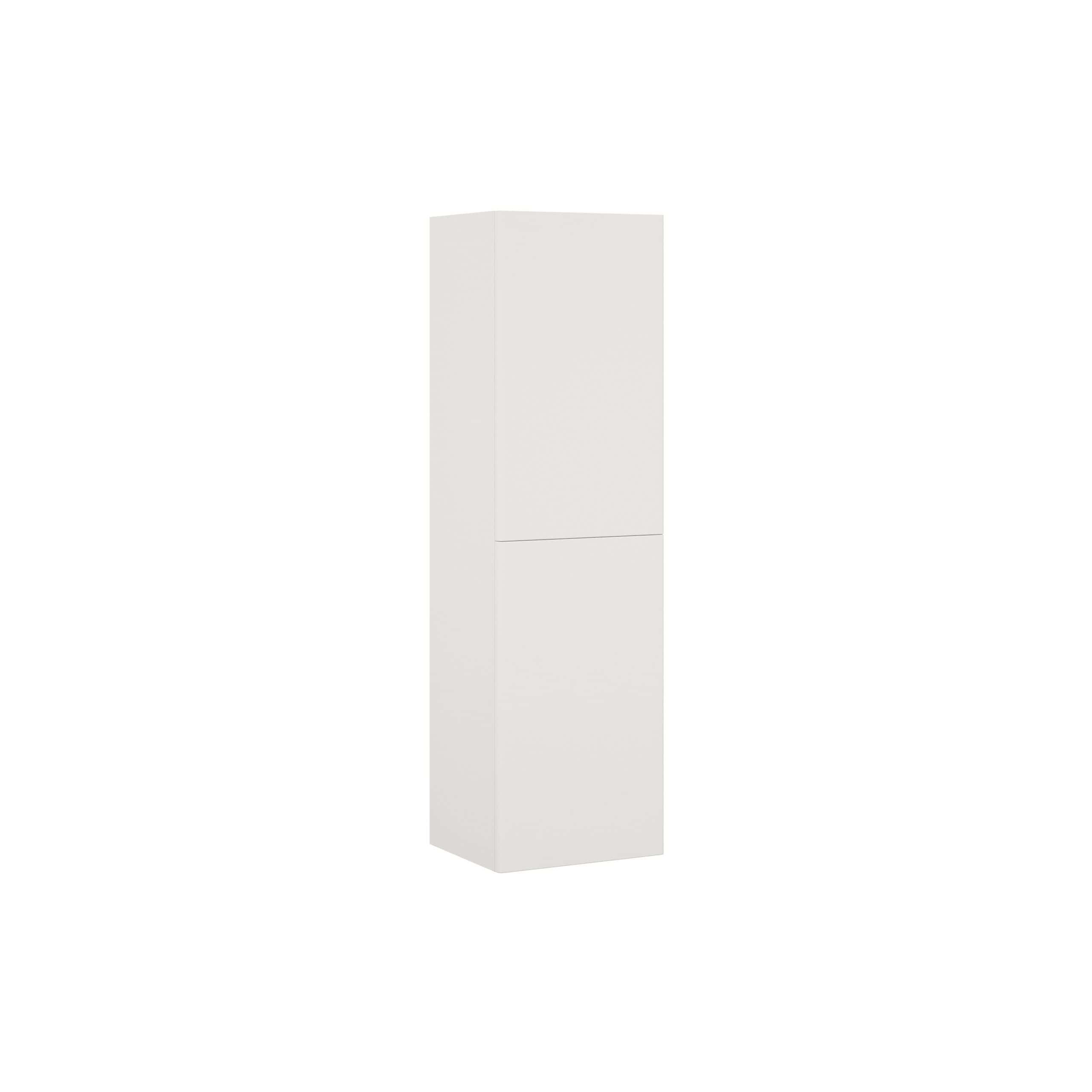 Sleek white bathroom storage cabinet with two doors, modern design, ideal for organising toiletries and bathroom essentials, perfect for contemporary bathroom interiors.