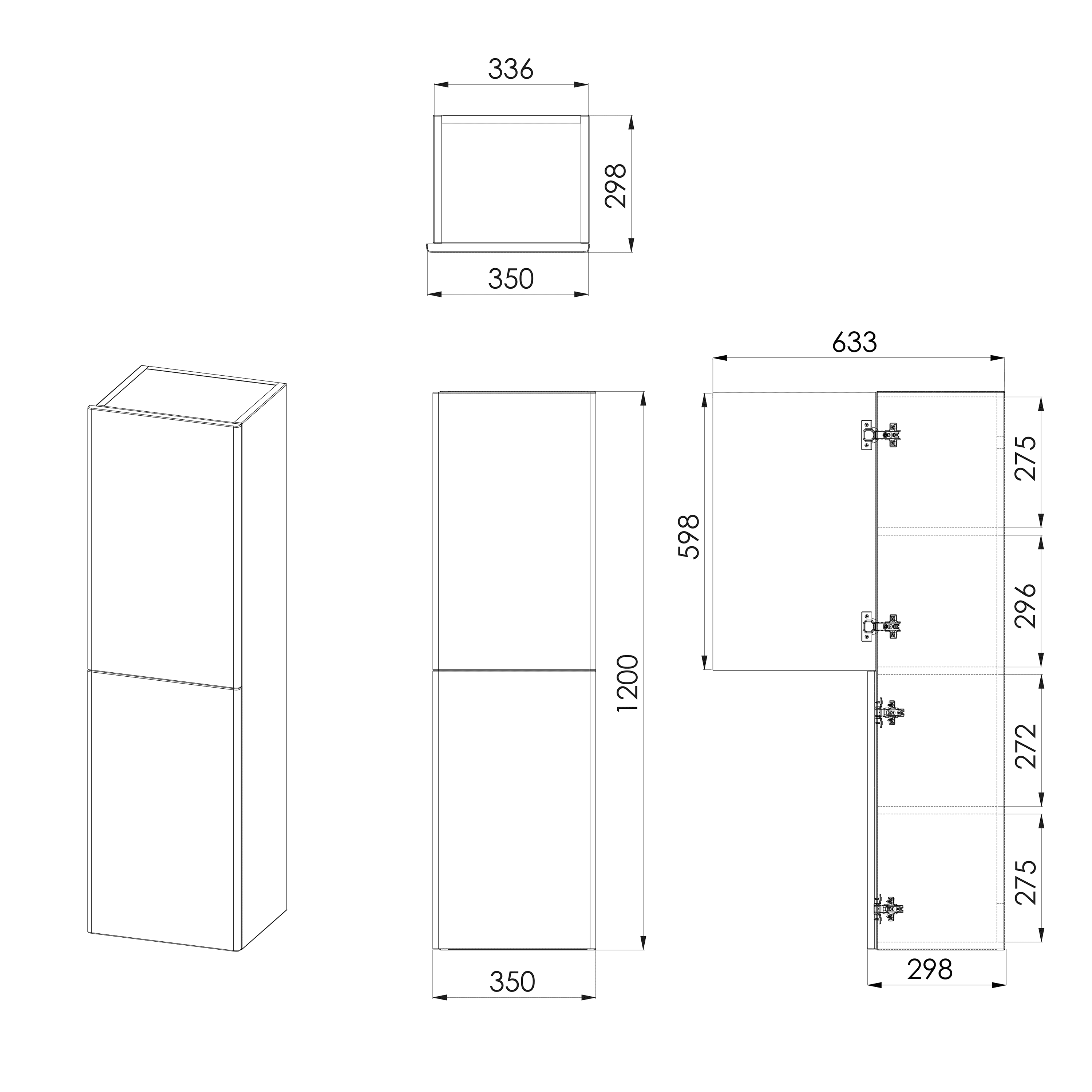 Sleek modern bathroom cabinet with clean lines, ample storage, and precise dimensions for contemporary bathroom design. Perfect for organisation and style in your bathroom space.