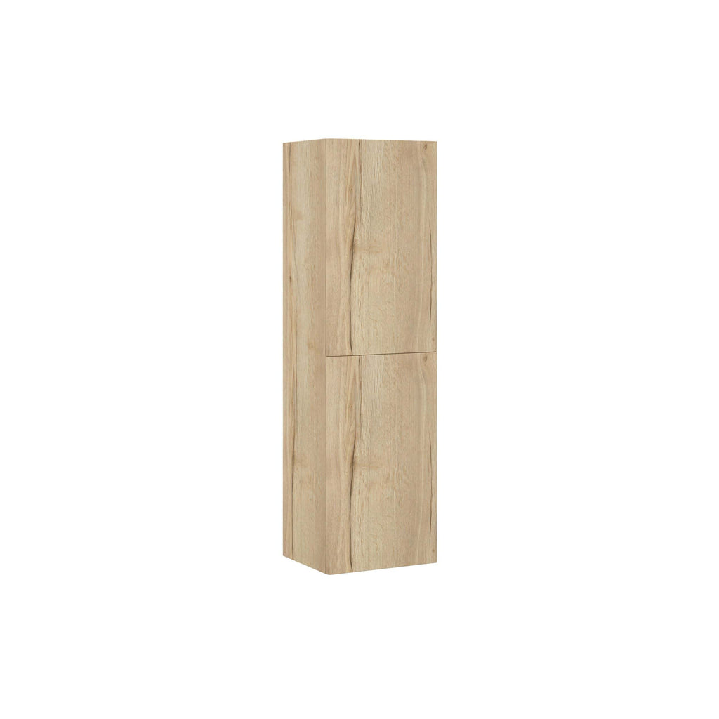 Natural wooden bathroom storage cabinet with a minimalist design, ideal for modern bathrooms, durable finish, and ample space for toiletries and towels.