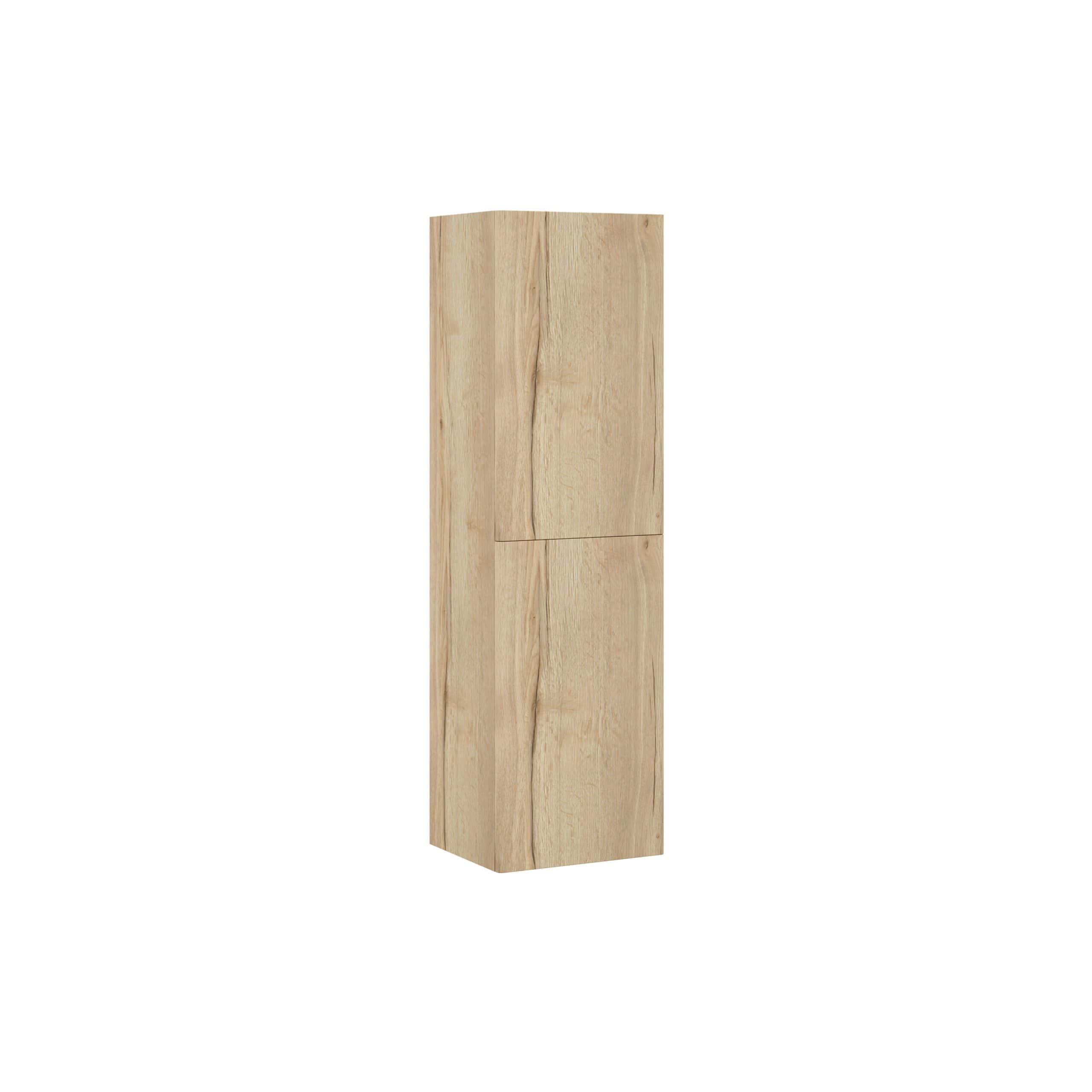 Natural wooden bathroom storage cabinet with a minimalist design, ideal for modern bathrooms, durable finish, and ample space for toiletries and towels.