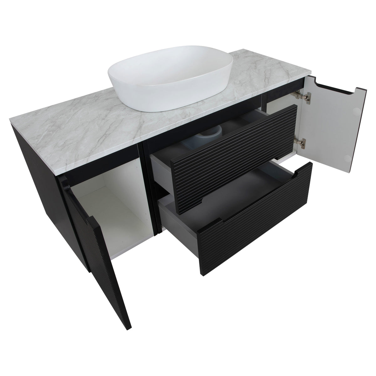 Tailored Monza Plus Fluted Wall Hung Vanity with 2 Side Cabinets & Counter Top