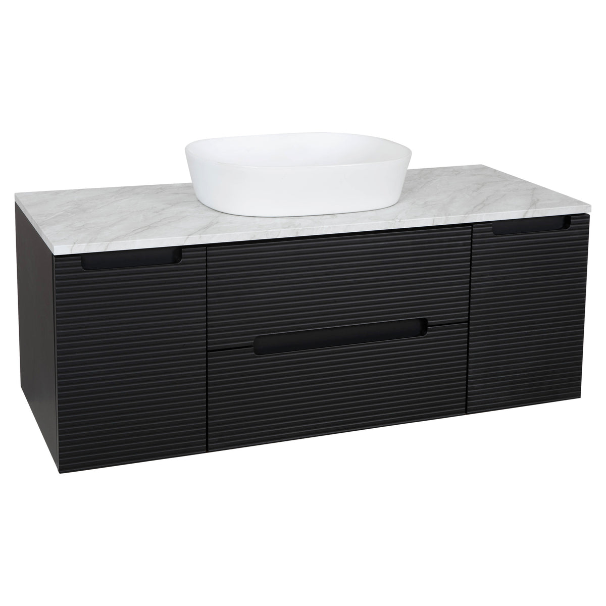 Tailored Monza Plus Fluted Wall Hung Vanity with 2 Side Cabinets & Counter Top