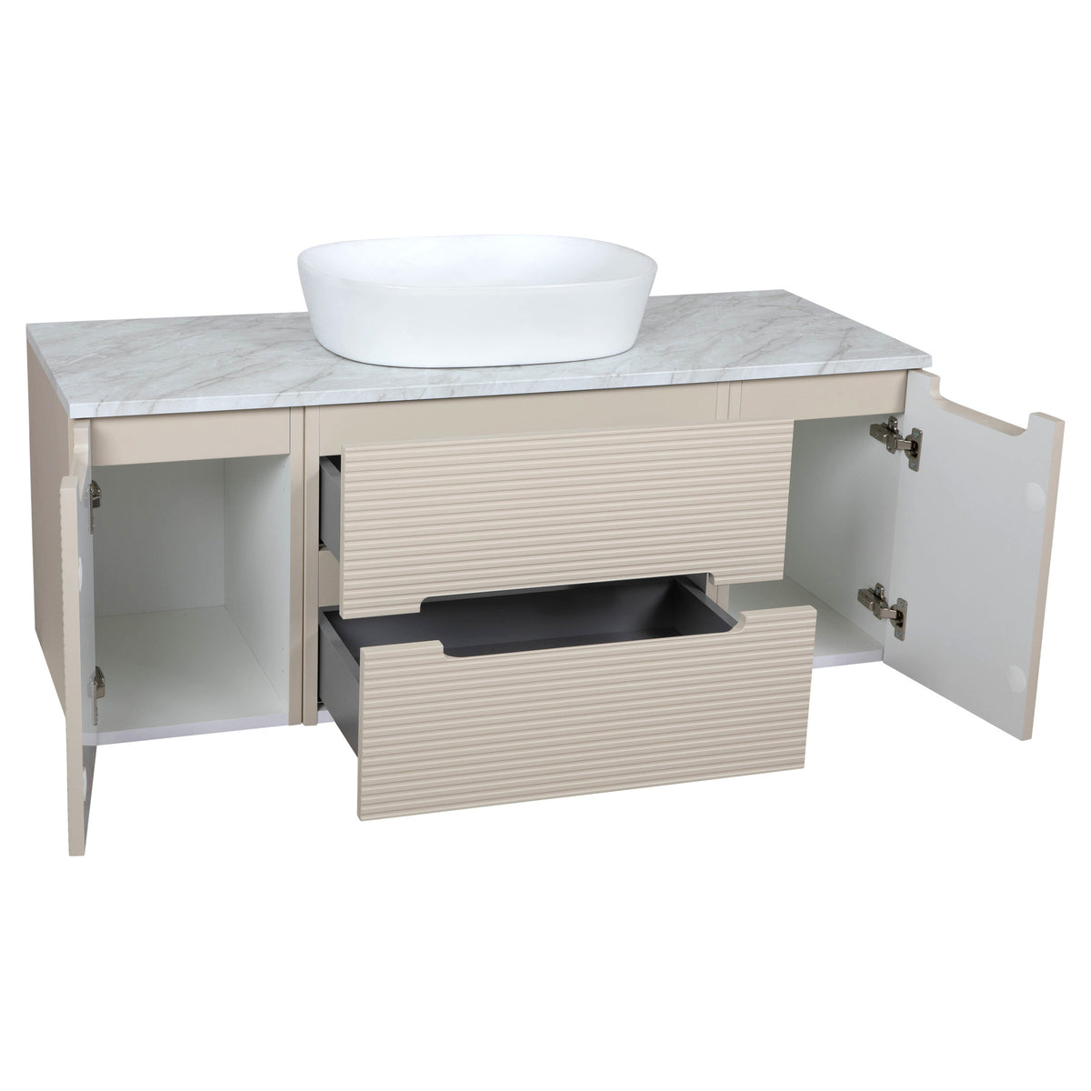 Tailored Monza Plus Fluted Wall Hung Vanity with 2 Side Cabinets & Counter Top