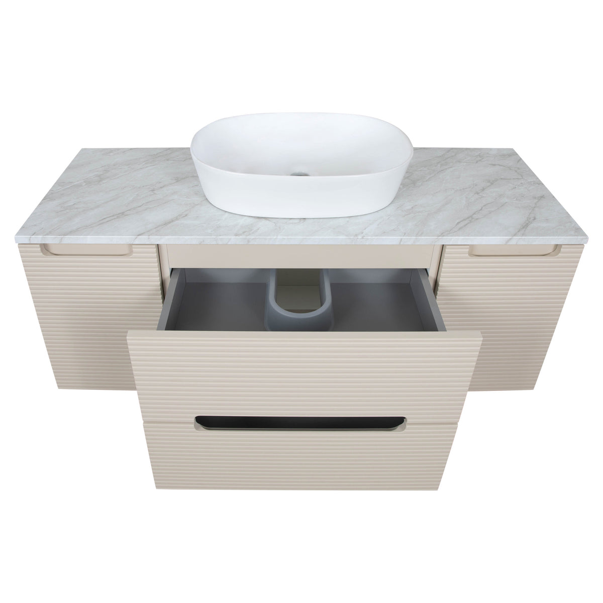 Tailored Monza Plus Fluted Wall Hung Vanity with 2 Side Cabinets & Counter Top