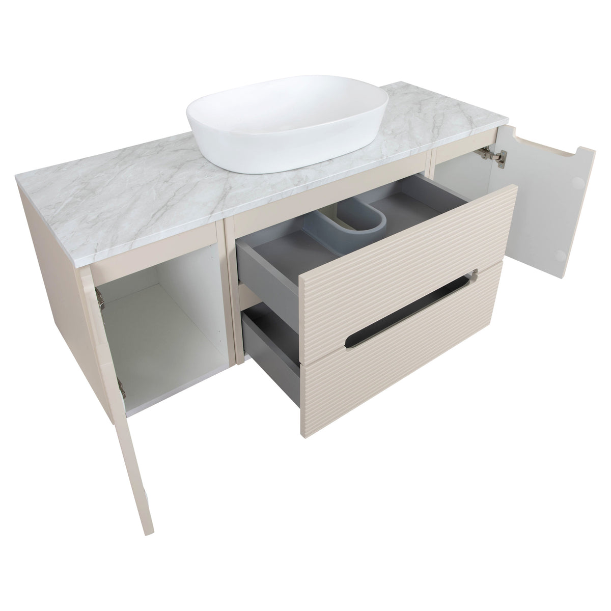 Tailored Monza Plus Fluted Wall Hung Vanity with 2 Side Cabinets & Counter Top