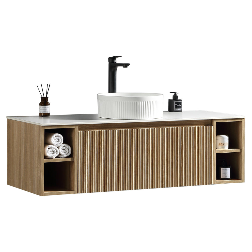 Tailored Flauto 1200mm Wall Hung Vanity with 2 Side Storage & Sintered Stone Counter Top, Country Oak - view 3