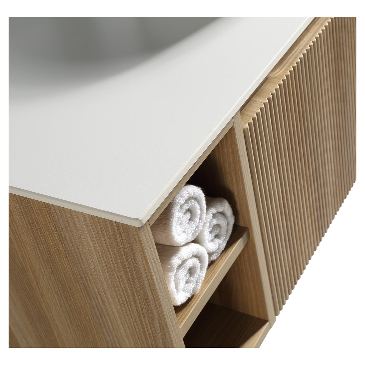 Tailored Flauto 1200mm Wall Hung Vanity with 2 Side Storage & Sintered Stone Counter Top, Country Oak - view 6