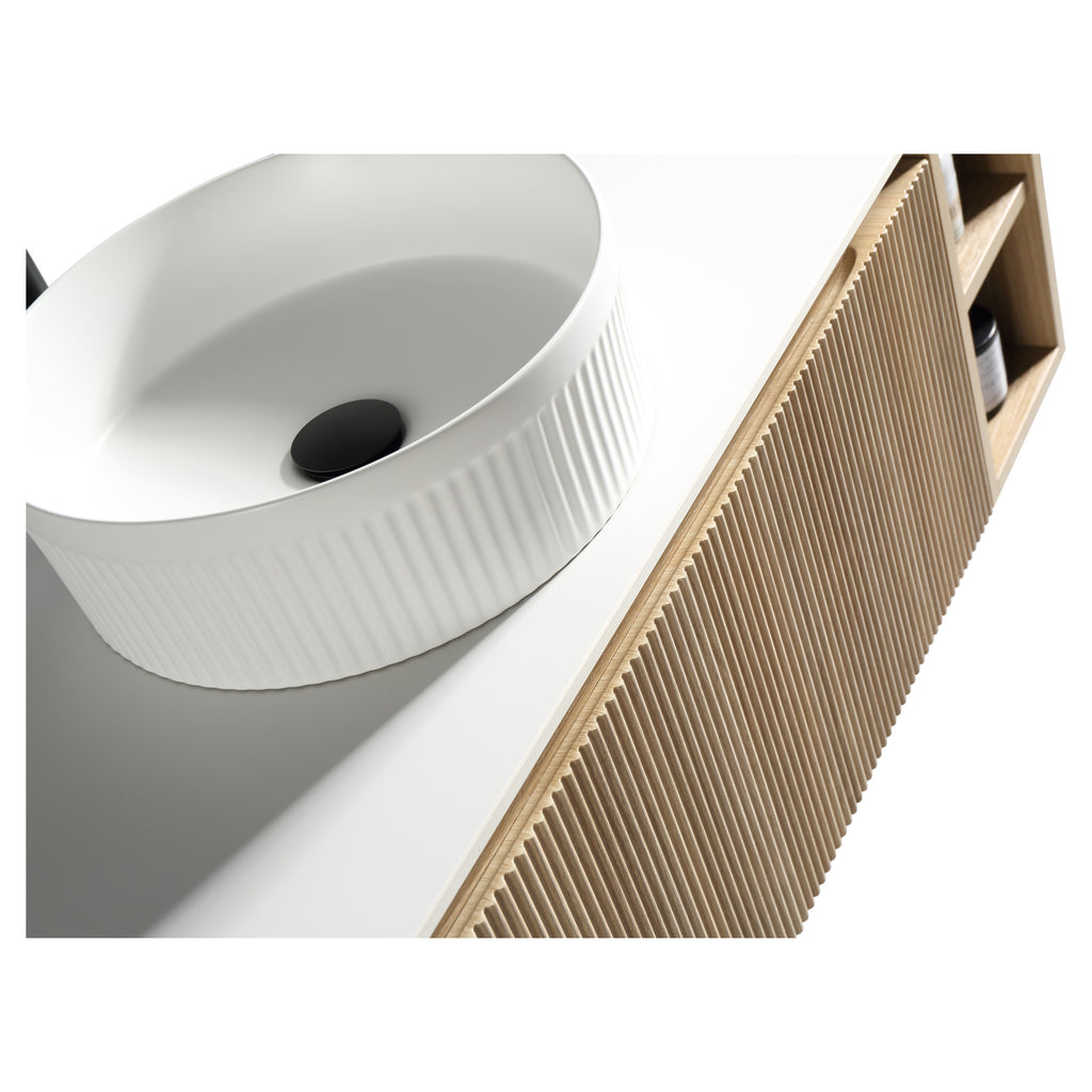 Tailored Flauto 1200mm Wall Hung Vanity with 2 Side Storage & Sintered Stone Counter Top, Country Oak - view 7