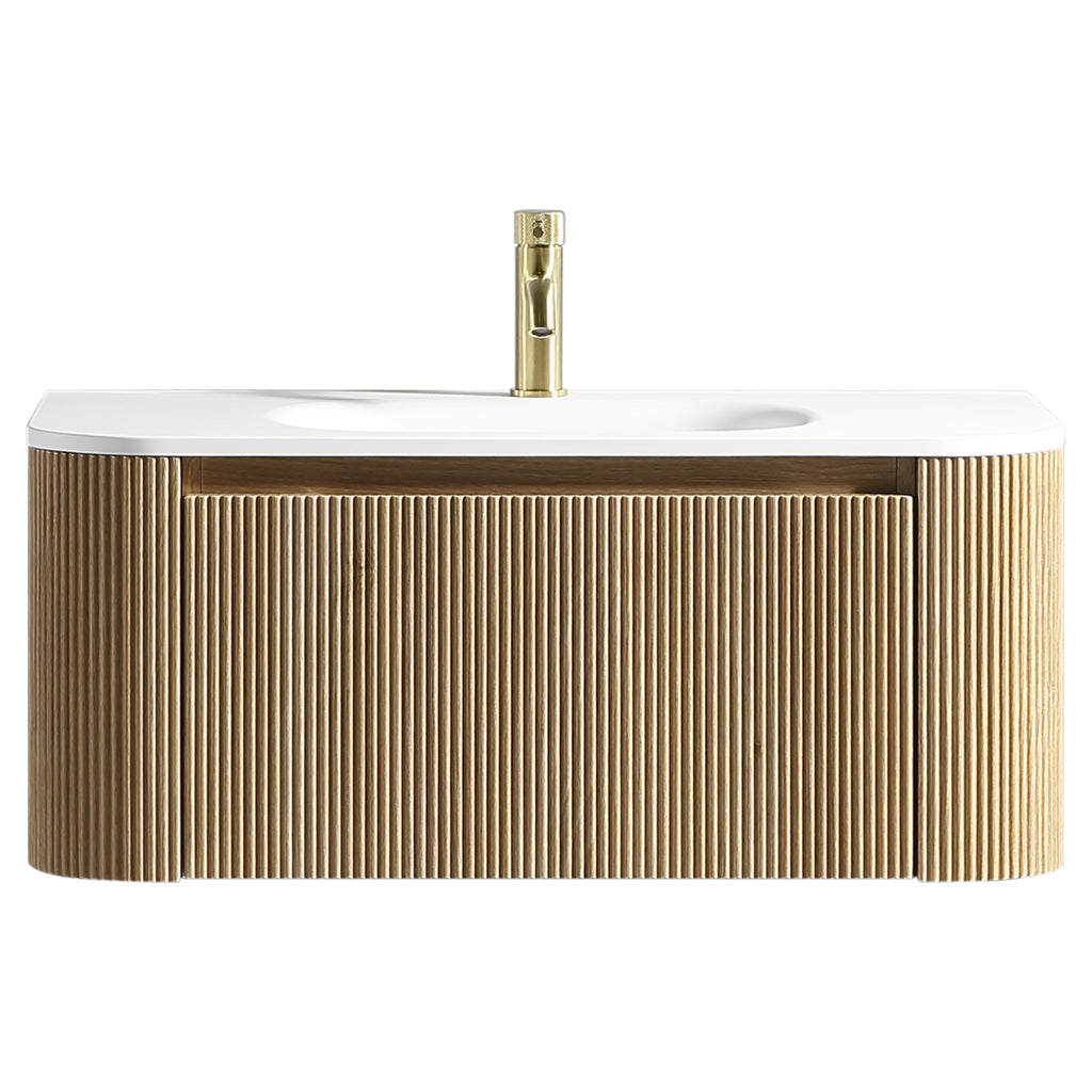 Tailored Flauto 870mm Wall Hung Curve Corner Vanity with Matte Basin, Country Oak - view 2