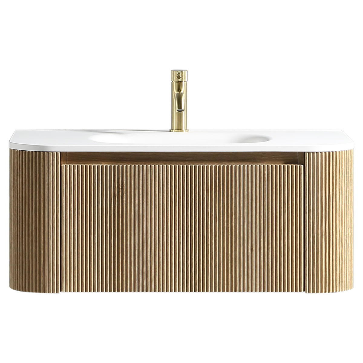 Tailored Flauto 870mm Wall Hung Curve Corner Vanity with Matte Basin, Country Oak - view 2