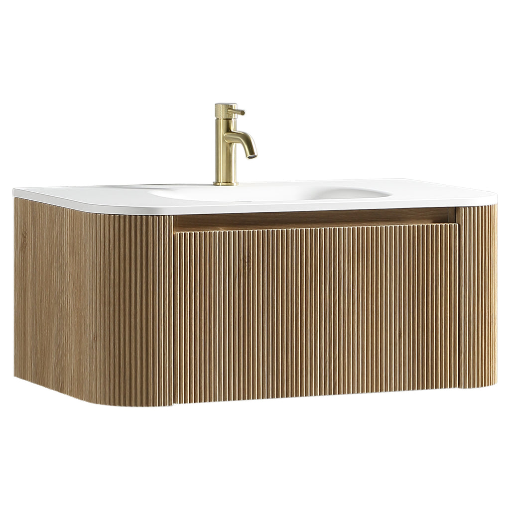 Tailored Flauto 870mm Wall Hung Curve Corner Vanity with Matte Basin, Country Oak - view 4