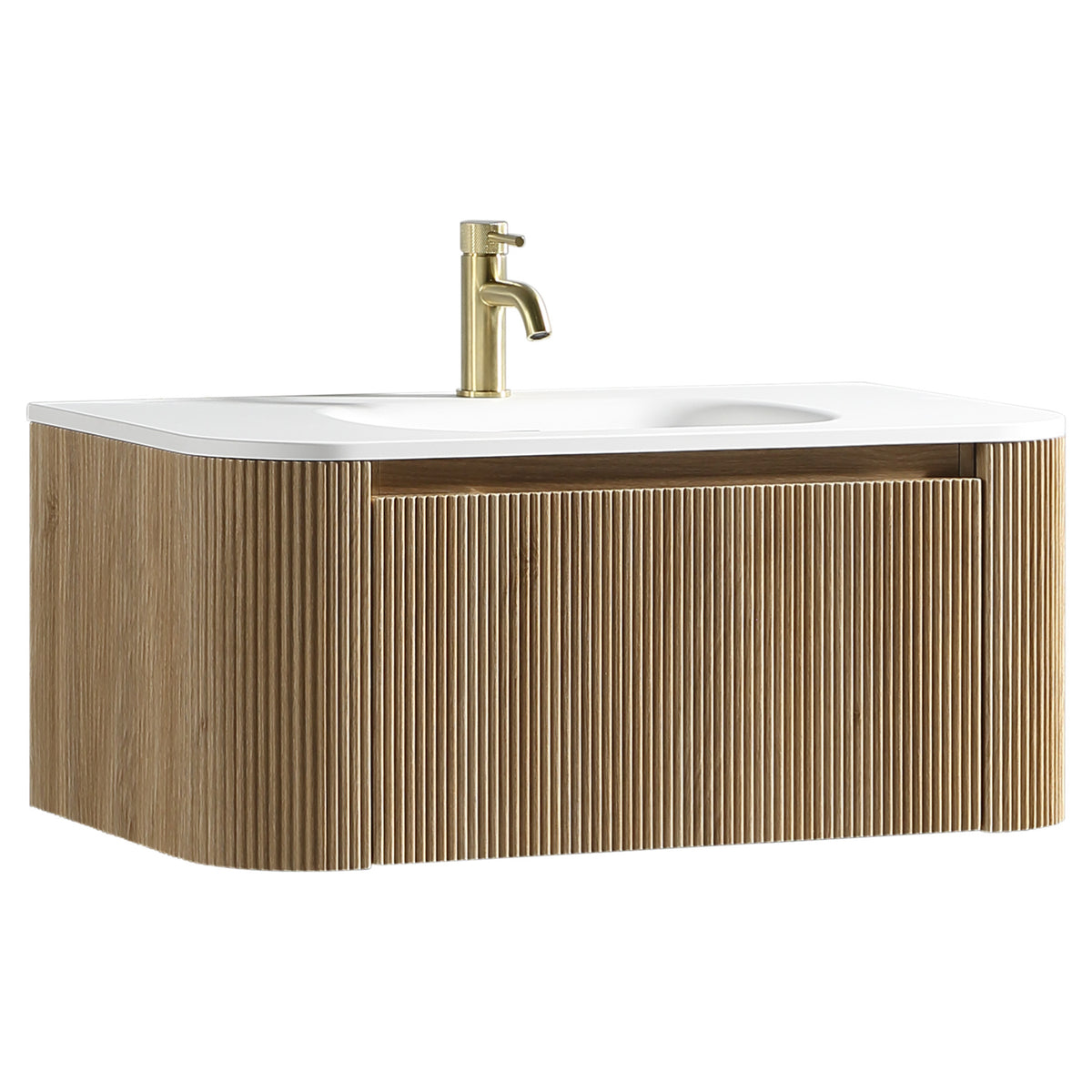 Tailored Flauto 870mm Wall Hung Curve Corner Vanity with Matte Basin, Country Oak - view 4
