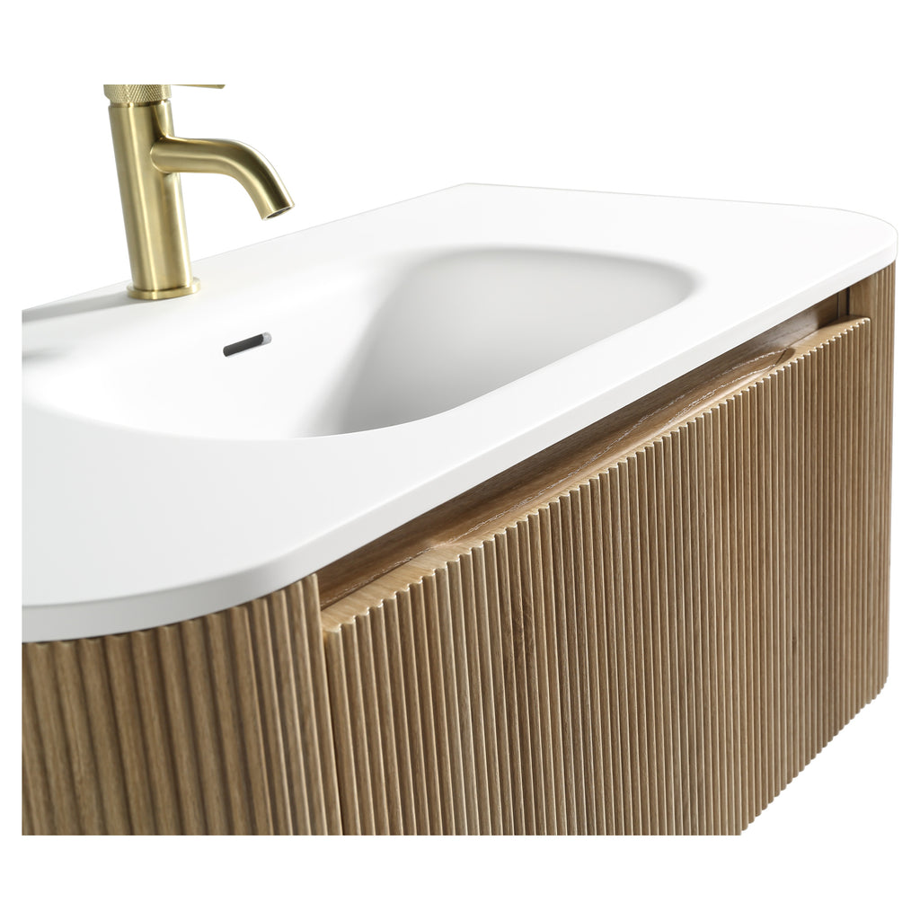 Tailored Flauto 870mm Wall Hung Curve Corner Vanity with Matte Basin, Country Oak - view 5