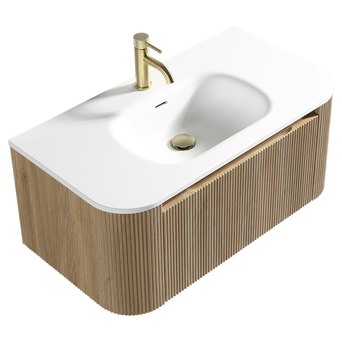 Tailored Flauto 870mm Wall Hung Curve Corner Vanity with Matte Basin, Country Oak - view 6