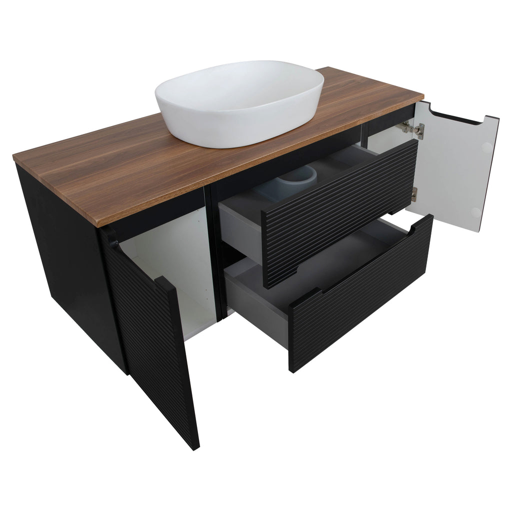 Tailored Monza Plus Fluted Wall Hung Vanity with 2 Side Cabinets & Counter Top