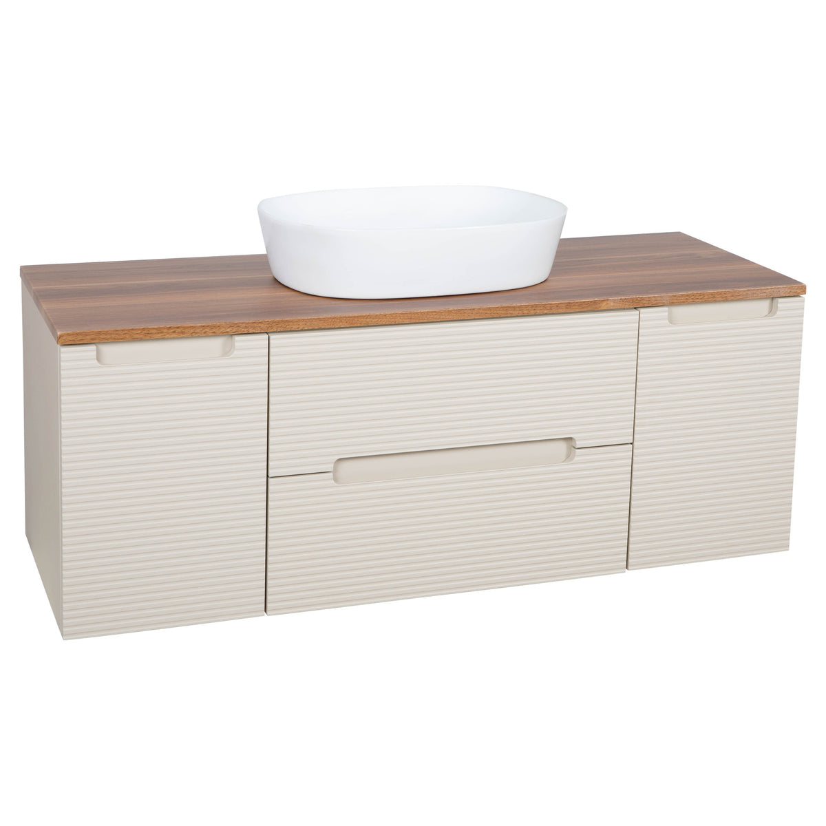 Tailored Monza Plus Fluted Wall Hung Vanity with 2 Side Cabinets & Counter Top