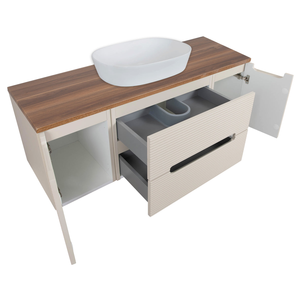 Tailored Monza Plus Fluted Wall Hung Vanity with 2 Side Cabinets & Counter Top