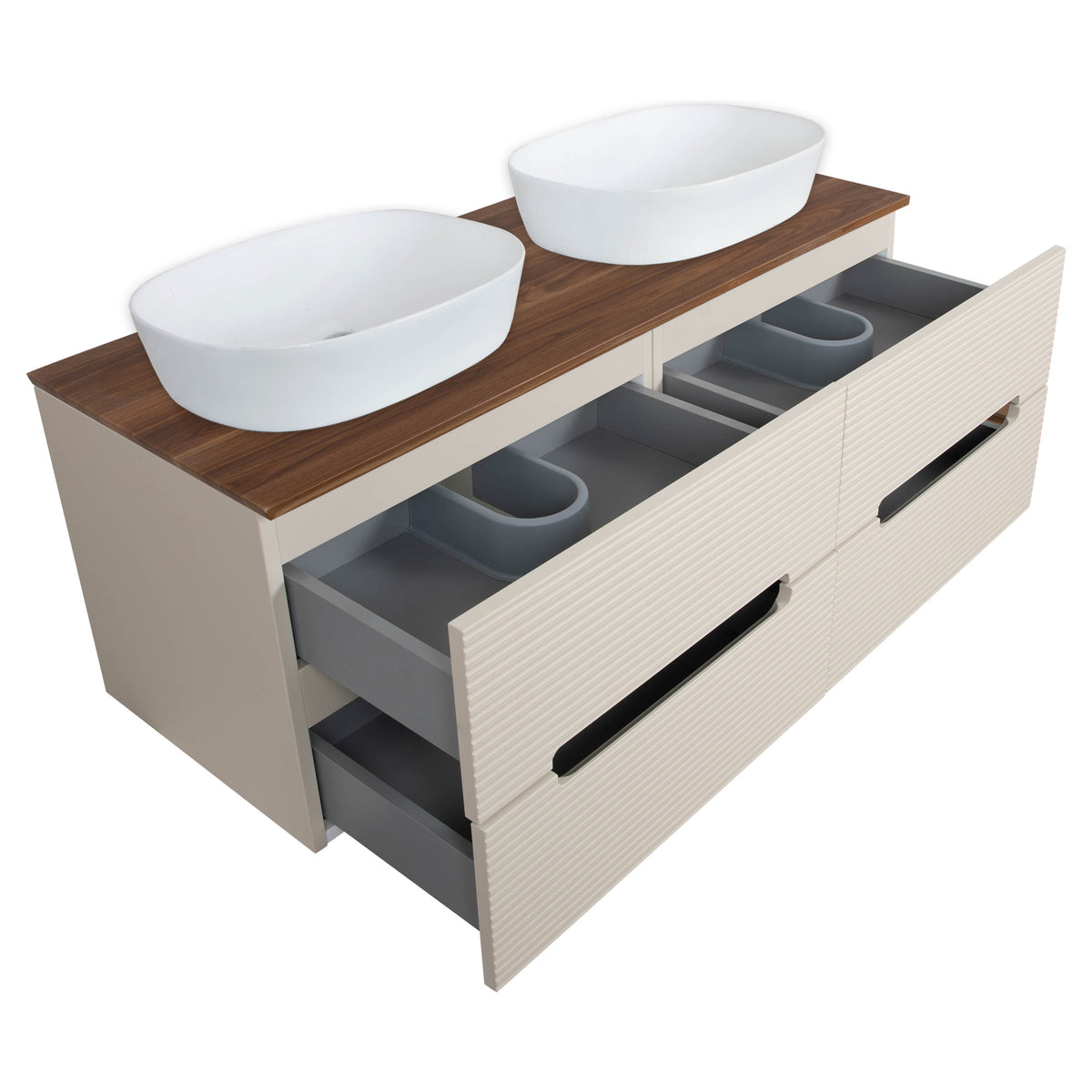 Tailored Monza Plus Fluted Wall Hung Double Vanity with Counter Top